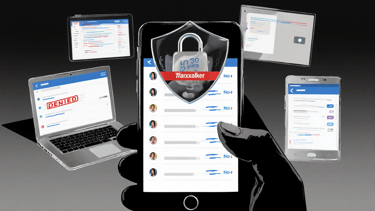 Человек смотрит на телефон, его лицо защищено щитом от несанкционированных попыток входа.