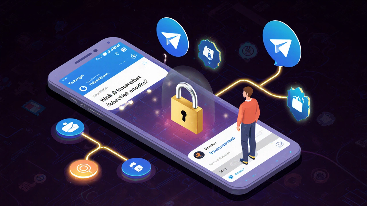 Цепочка перехода подписчика в закрытый чат через бота с иконками лояльности и конверсии.