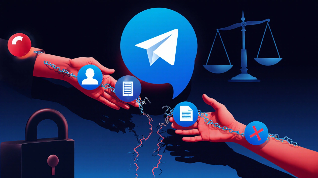 Цепочка рук передает сообщение Telegram, содержащее личные данные, пока не разрывается на красном кресте.