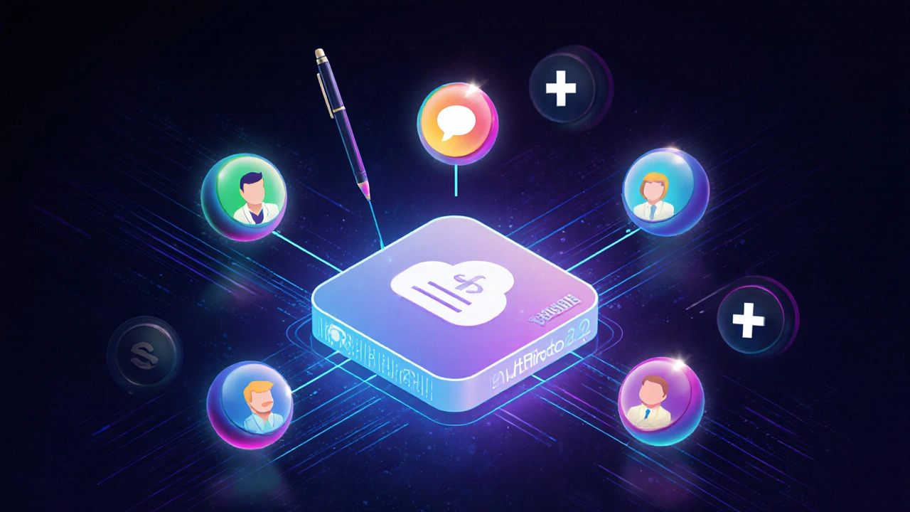 Цифровая панель управления каналом с цветными значками доступа вокруг облака с шифрованием.