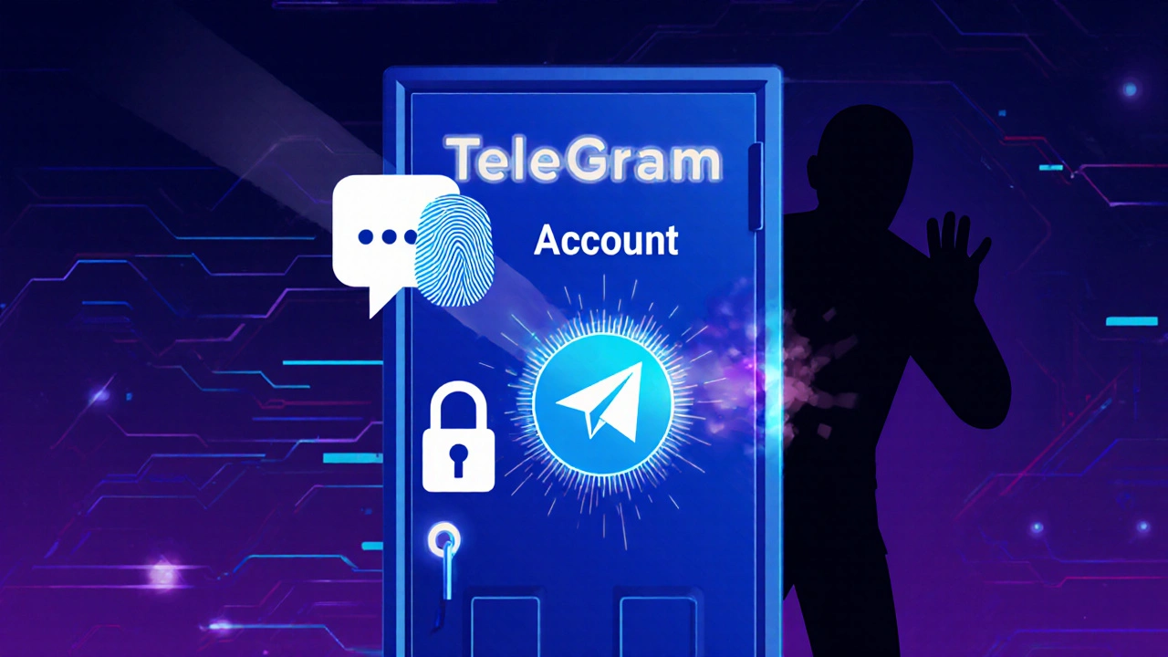 Замок Telegram с двумя замками: SMS и пароль, открываемые отпечатком и лицом.