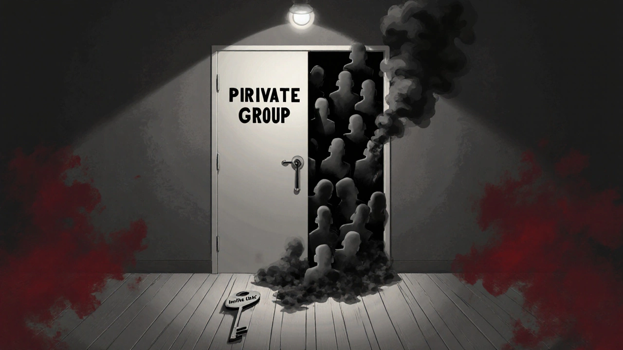 Замок закрытой группы сломан, и через щель проникают сотни анонимных фигур.