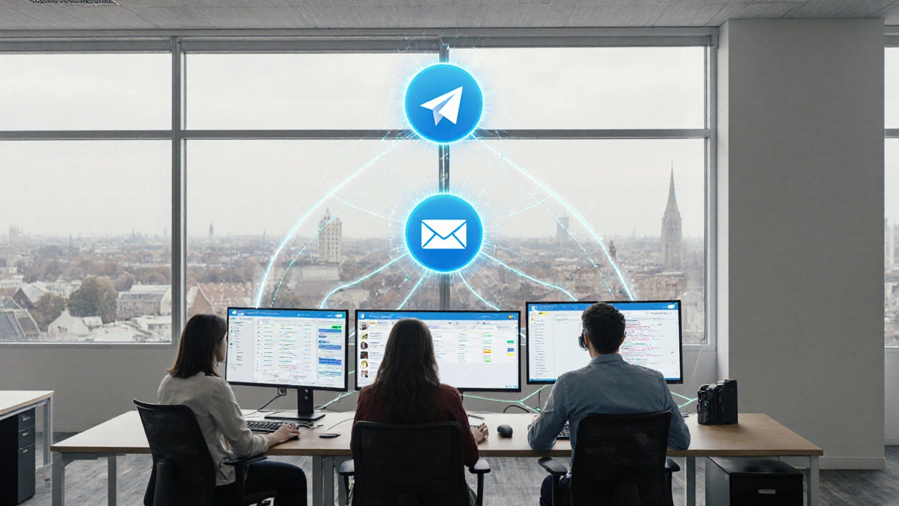 Агенты поддержки работают в единой системе, объединяющей Telegram, email и звонки.