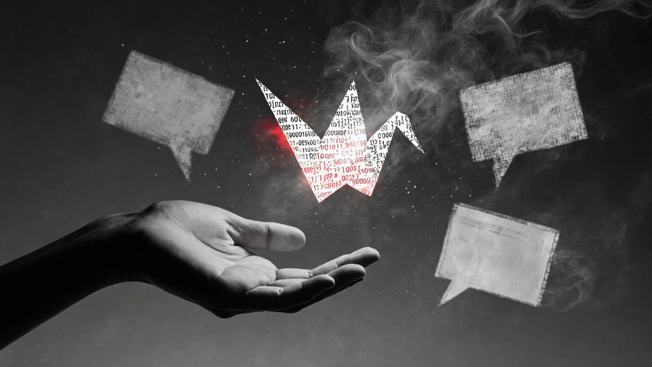 Цифровое сообщение растворяется в пикселях, символизируя приватность данных