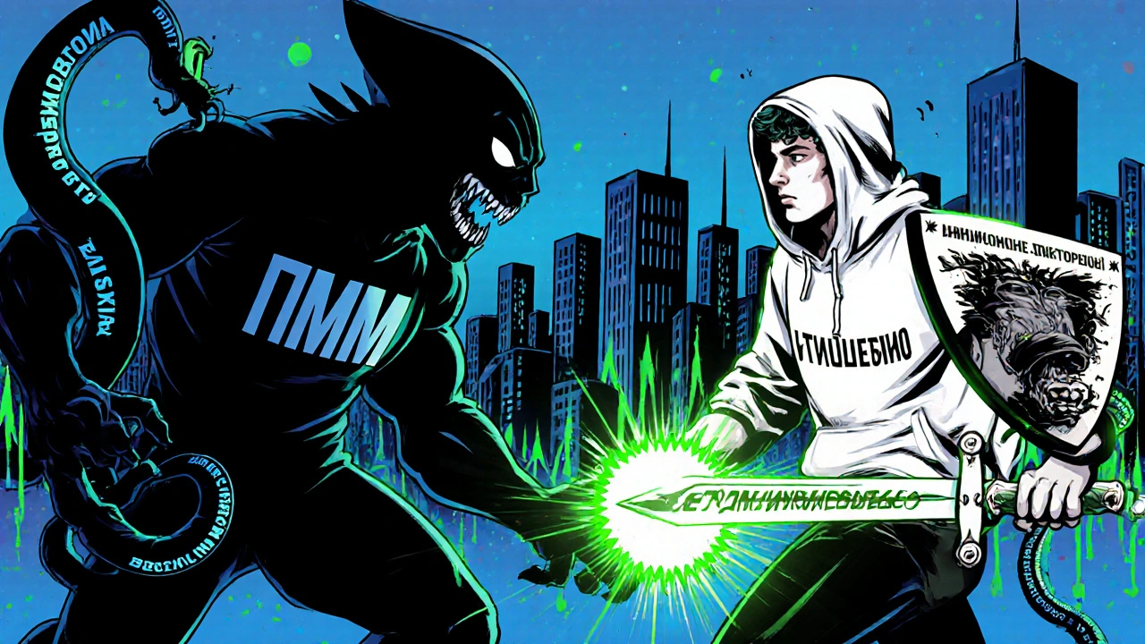 Герой с чек-листами сражается со злом спама в стиле комикса, вокруг — растущие каналы.