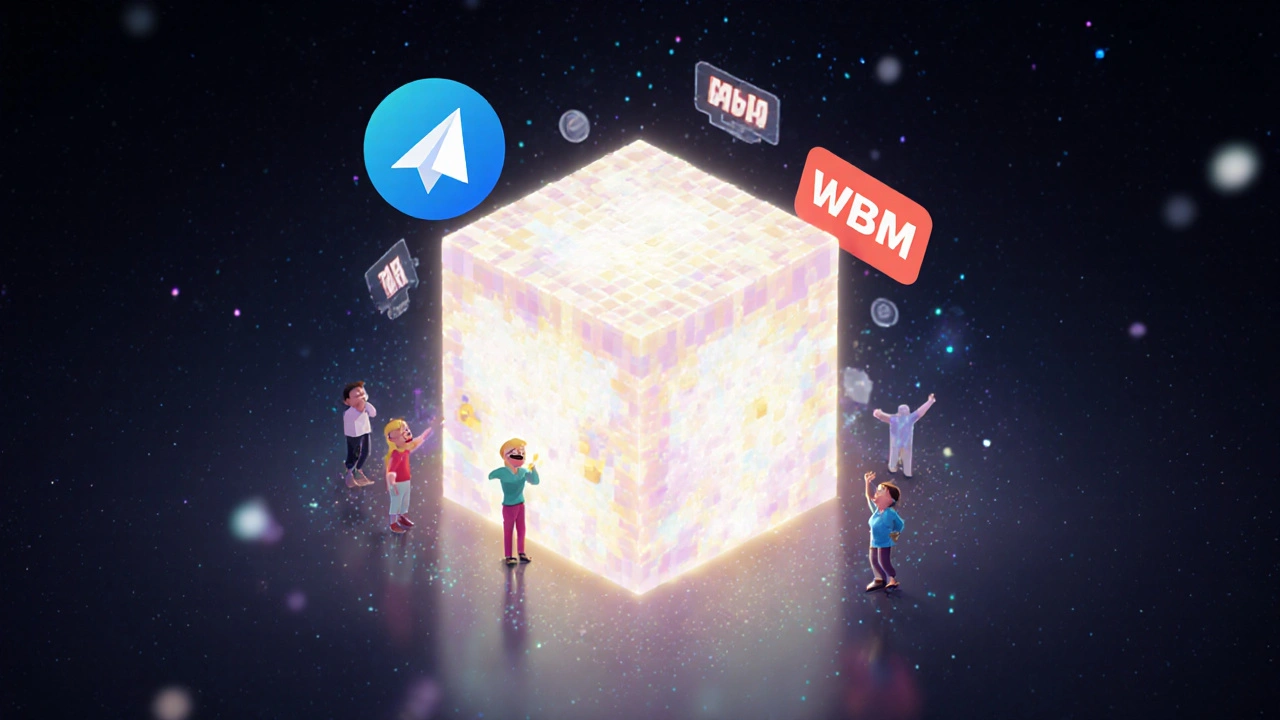 Голографический куб из анимированных пикселей — идеальный формат для Telegram.