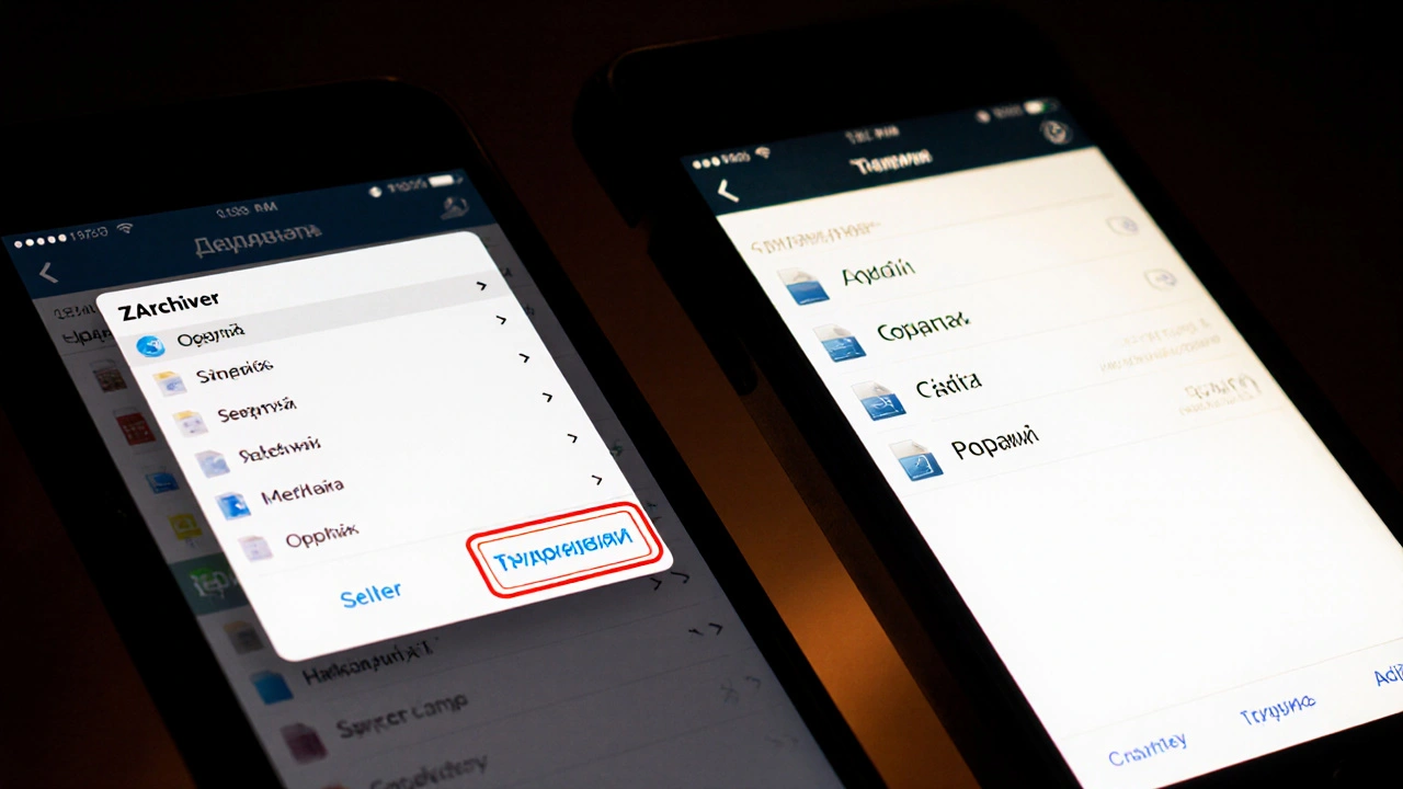На смартфоне и планшете показан процесс создания ZIP-архива через приложения ZArchiver и Файлы.