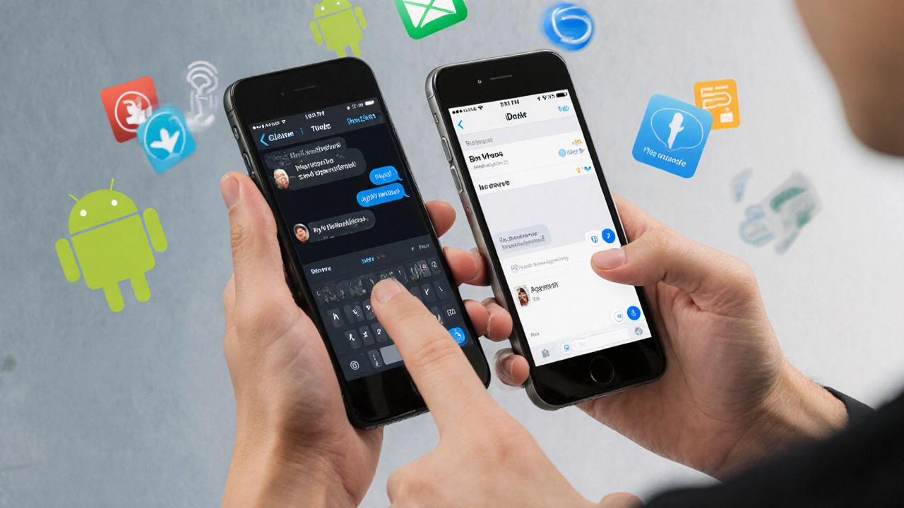 Пользователь использует оба устройства: быстрый свайп на Android и клик на iPhone.