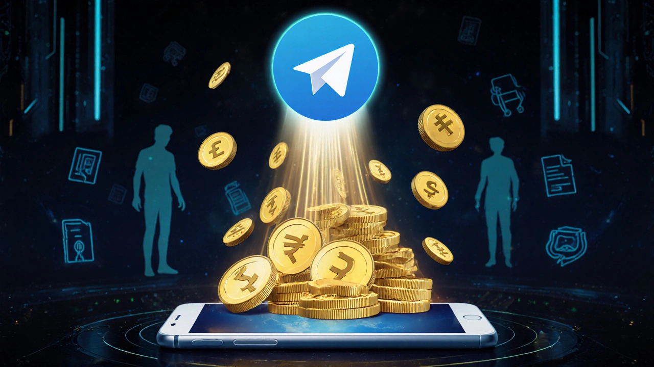 Поток платежей от пользователя к боту Telegram с символами карт, СБП и криптовалют
