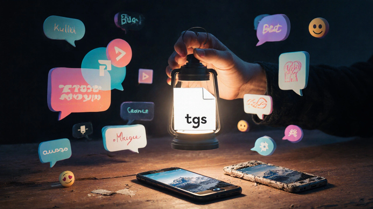 Рука держит светящийся файл темы Telegram, который освещает визуальные элементы чата.