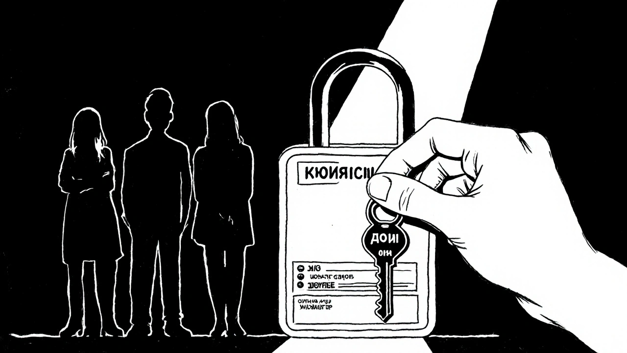 Рука вставляет ключ &#039;Логи&#039; в замок &#039;Доверие&#039;, за которым видны архивы удалённых сообщений.