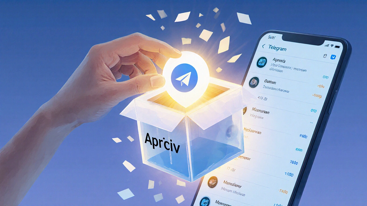 Рука вытаскивает скрытый чат из архива, и он возвращается в основной список.