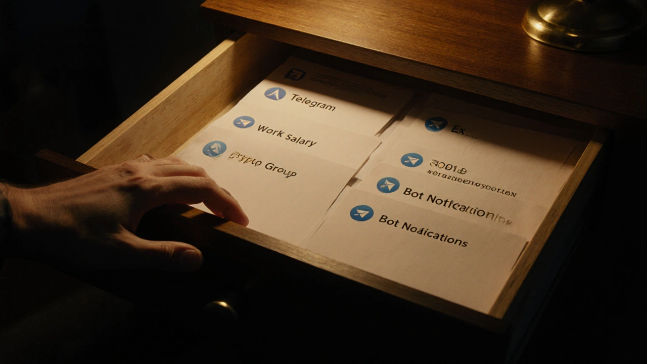 Рука закрывает ящик стола, в котором спрятаны важные переписки с логотипами Telegram.