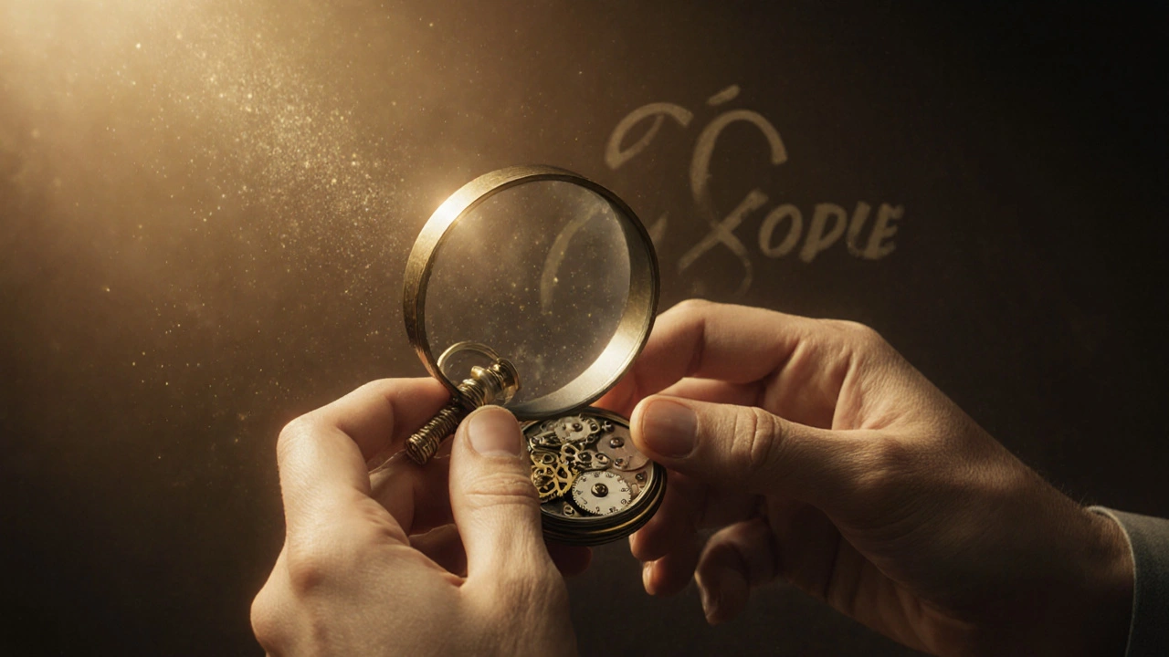 Руки часовщика чинят старинные часы, золотой свет, мелкие шестерёнки, атмосфера уюта и точности.