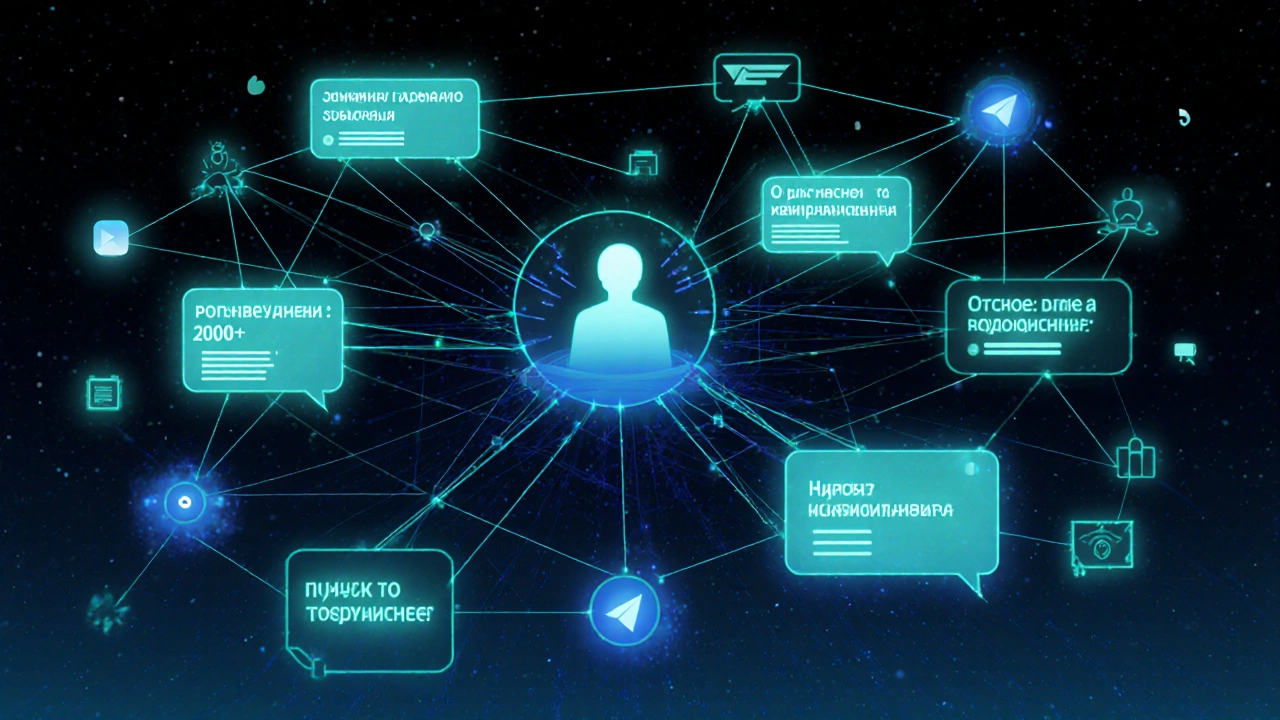 Сеть связанных постов, где полезные темы ярко светятся, а абстрактные — тускнеют.