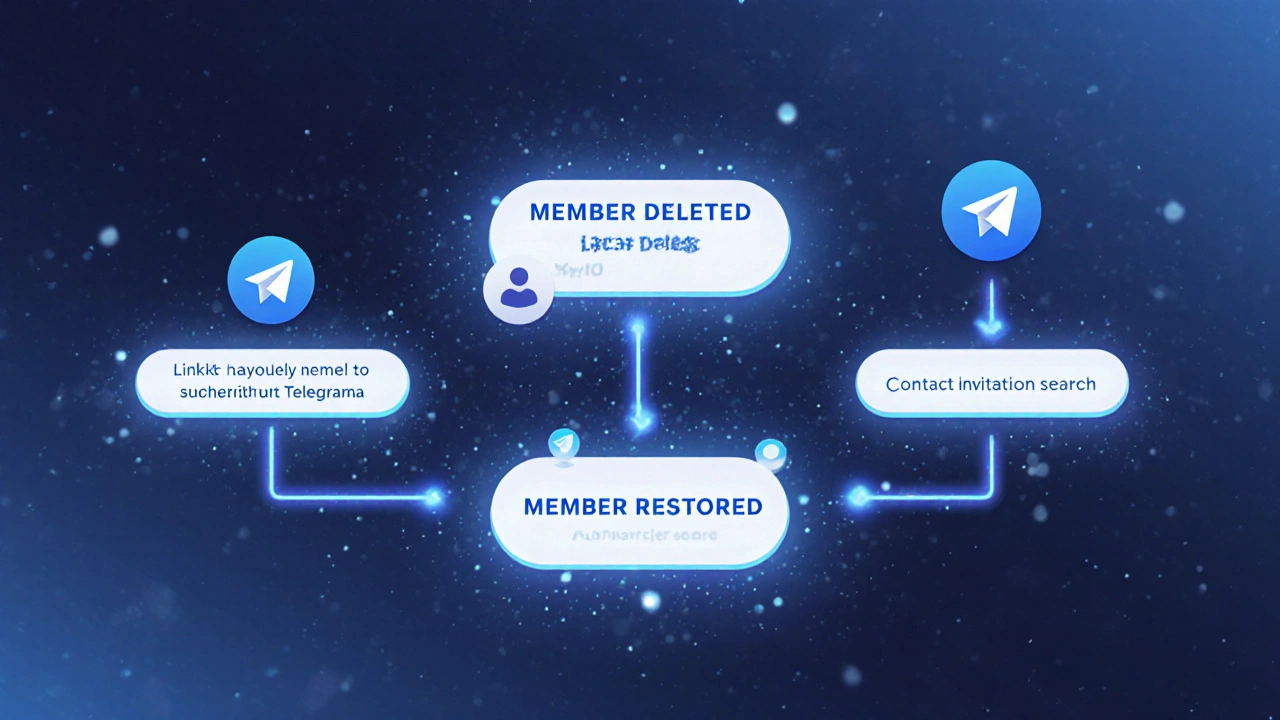 Схема восстановления участника в Telegram через три способа приглашения.