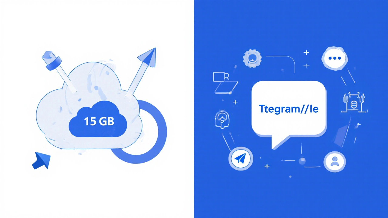 Схематичное изображение загрузки файла в облако и отправки ссылки через Telegram в виде двух разделённых частей.