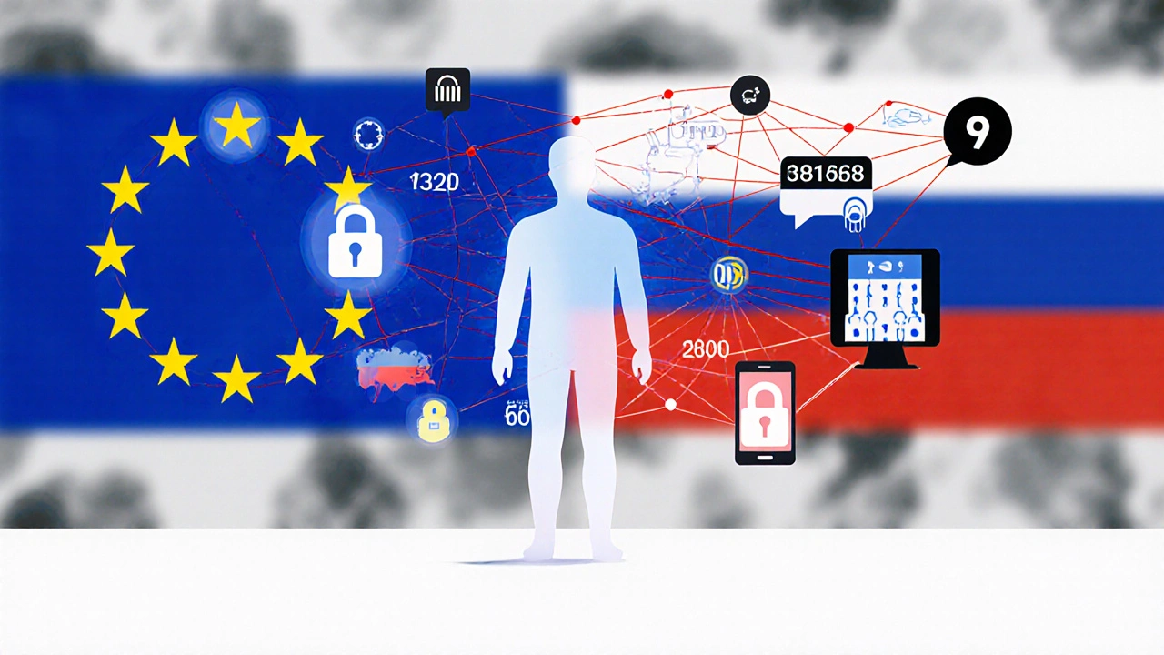 Символическая фигура между зашифрованными чатами и сетью IP-адресов, идущих к серверу властей.