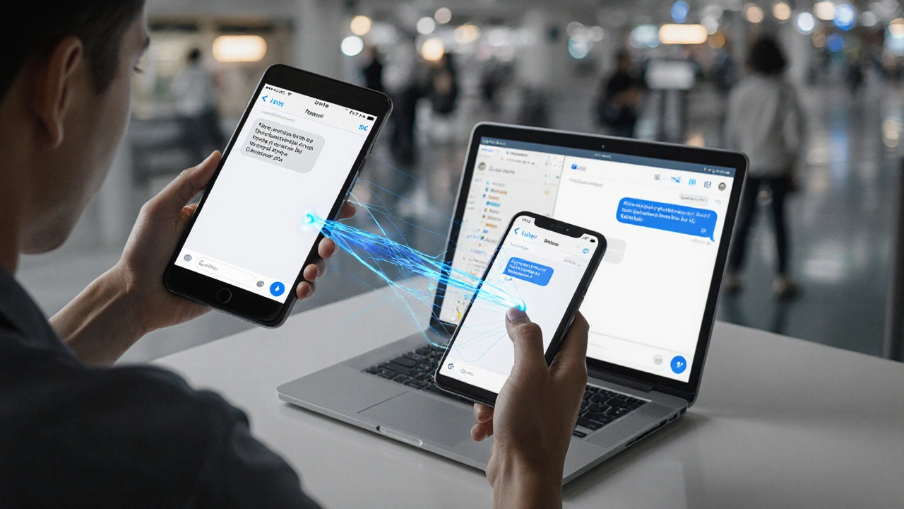 Синхронизация сообщений между телефоном, планшетом и ноутбуком в реальном времени.