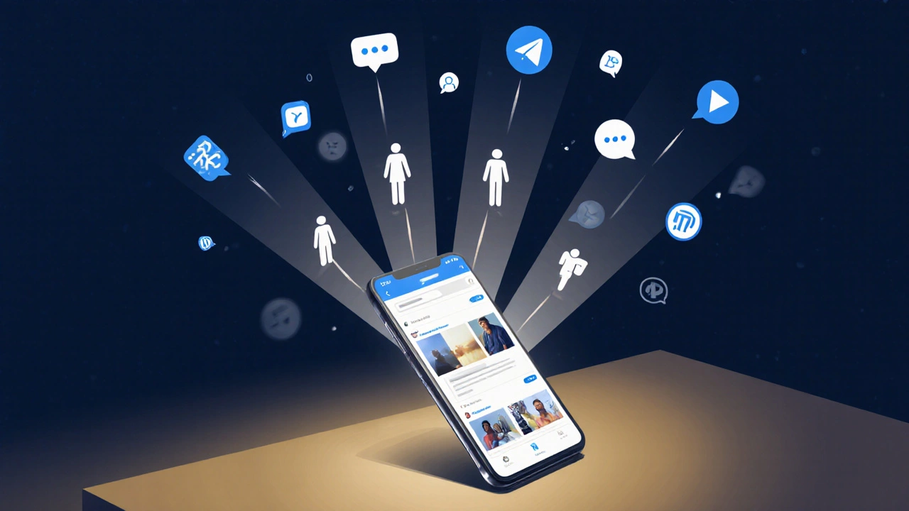 Смартфон излучает световые лучи, превращающиеся в силуэты зрителей — символ роста аудитории через прямые эфиры.