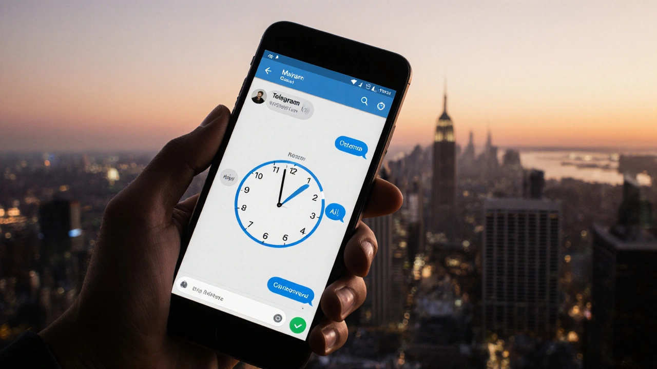 Смартфон с Telegram-перепиской и таймером 1 час 47 минут, символизирующий своевременный ответ.
