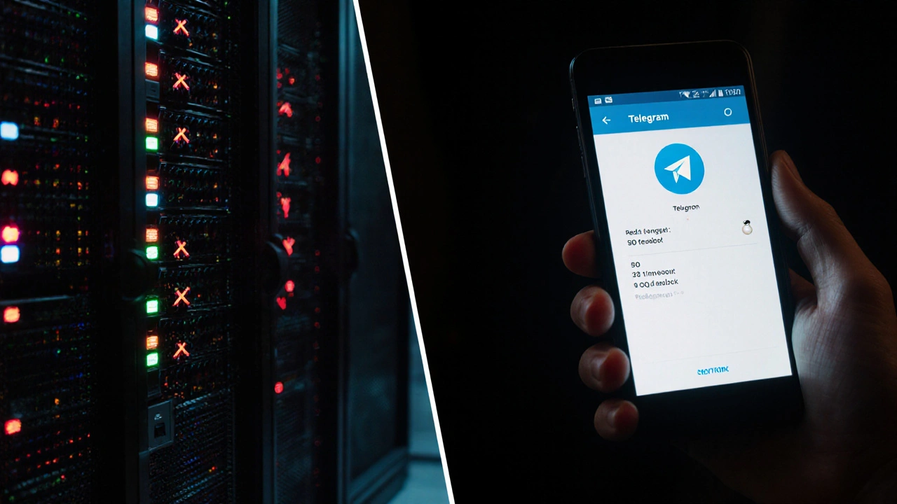 Смартфон с уведомлением Telegram о 50 ошибках, рядом — сервер с очередью Redis.