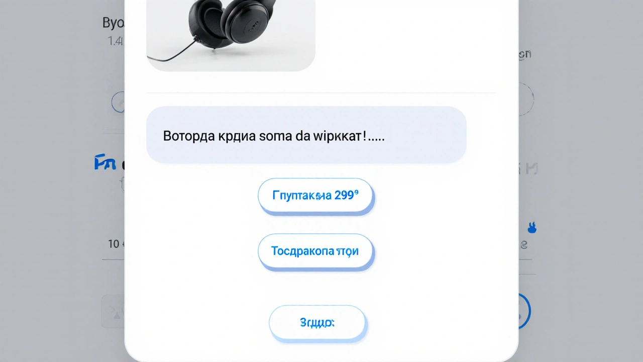Сообщение в Telegram с фото товара и встроенными кнопками &#039;Купить&#039;, &#039;Отзывы&#039;, &#039;Назад&#039;.
