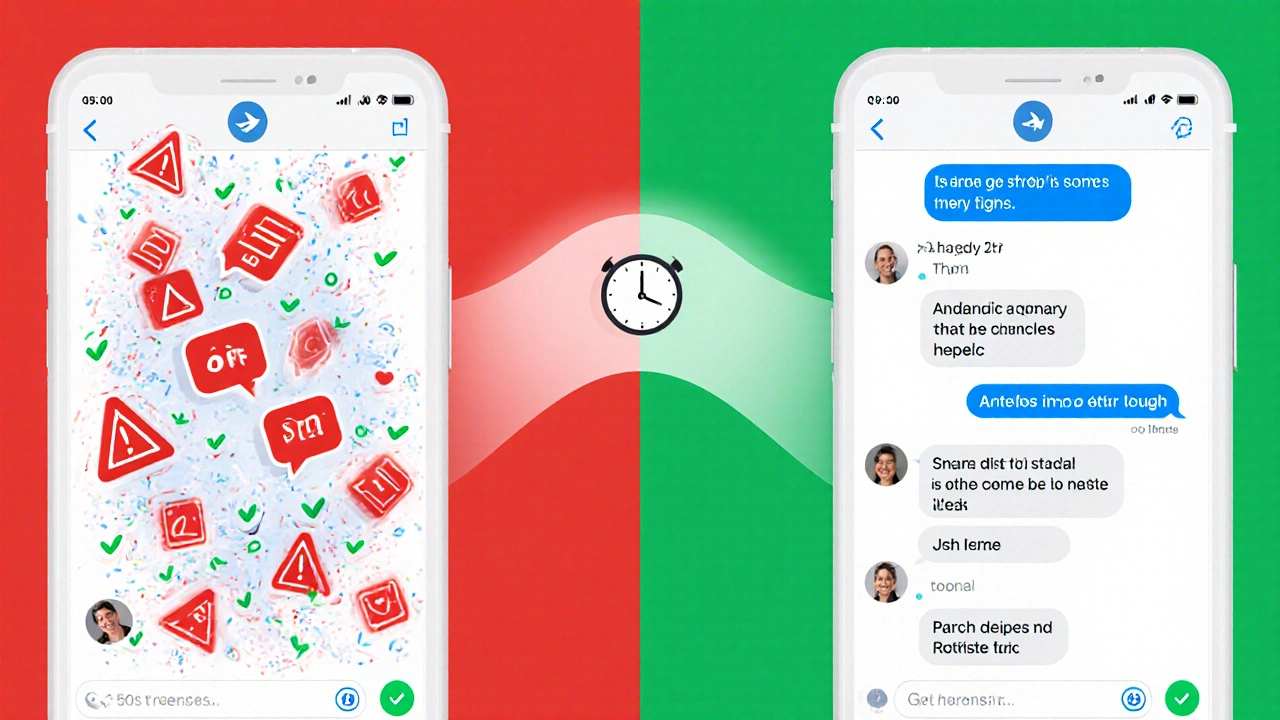 Сравнение хаотичного и упорядоченного чата Telegram после внедрения модерации.