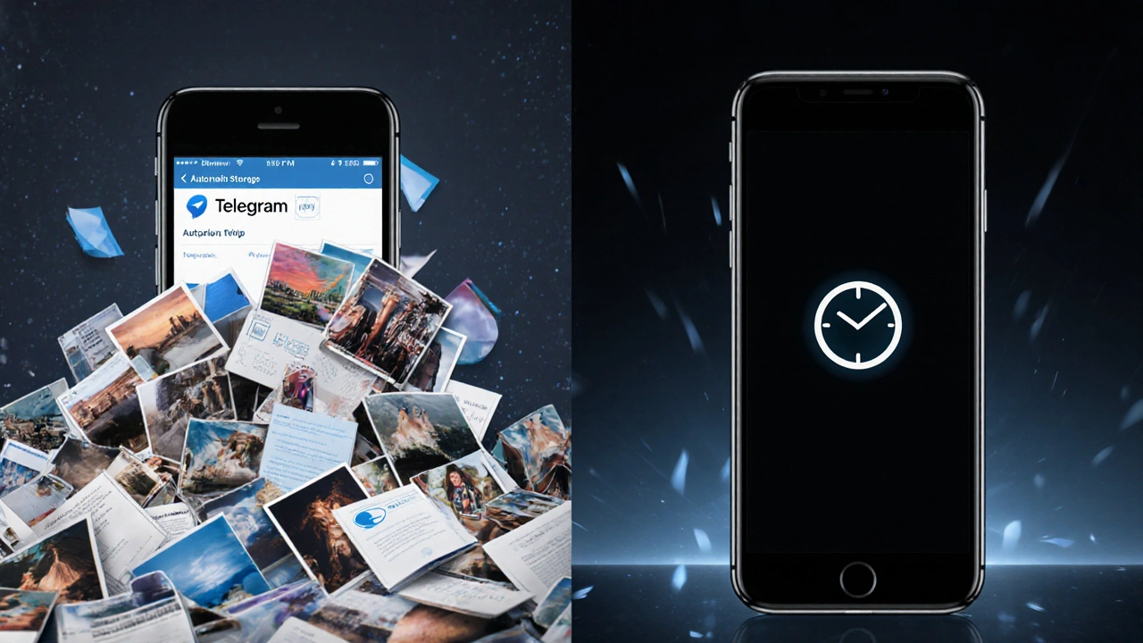 Сравнение загроможденного хранилища Telegram и чистого после включения автоматического удаления.