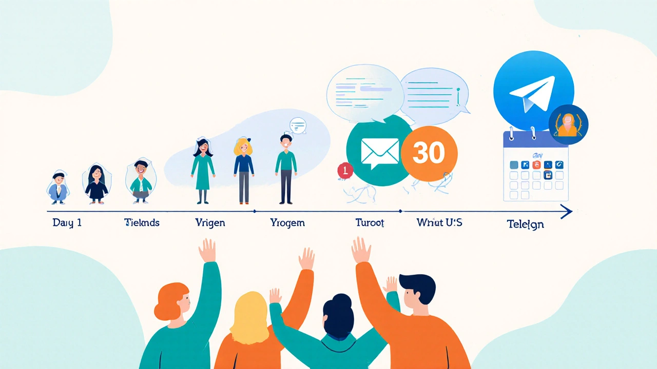 Таймлайн перехода сообщества: от Discord к активному Telegram с голосовыми чатами и еженедельными событиями.