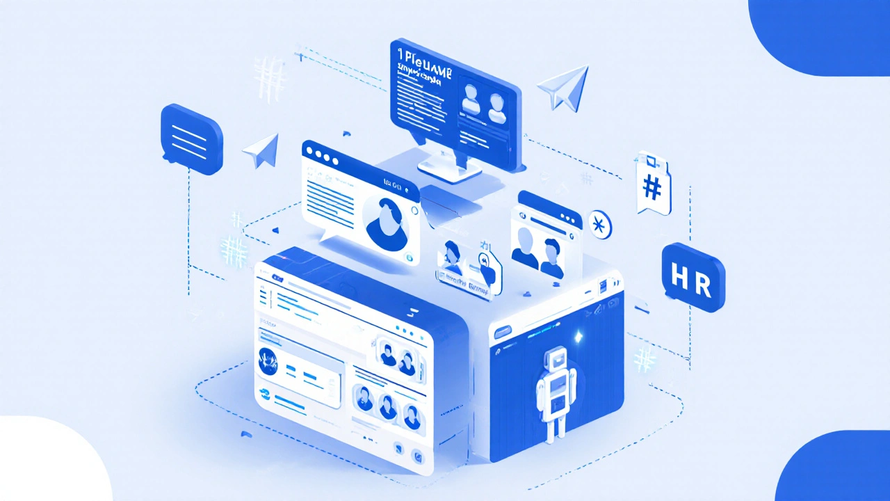 Трёхуровневая схема корпоративной коммуникации в Telegram: канал, группа и бот в стиле цифровой инфографики.