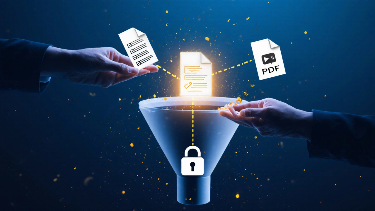 Визуальная метафора лид-магнита: чек-лист, видео и закрытый чат как звенья цепи доверия