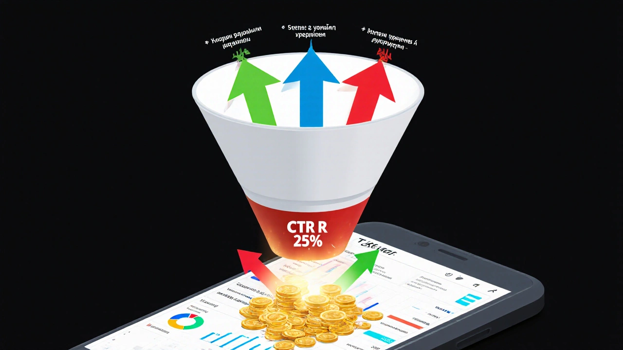 Воронка роста CTR: от плохих заголовков к успеху с аналитикой на экране.