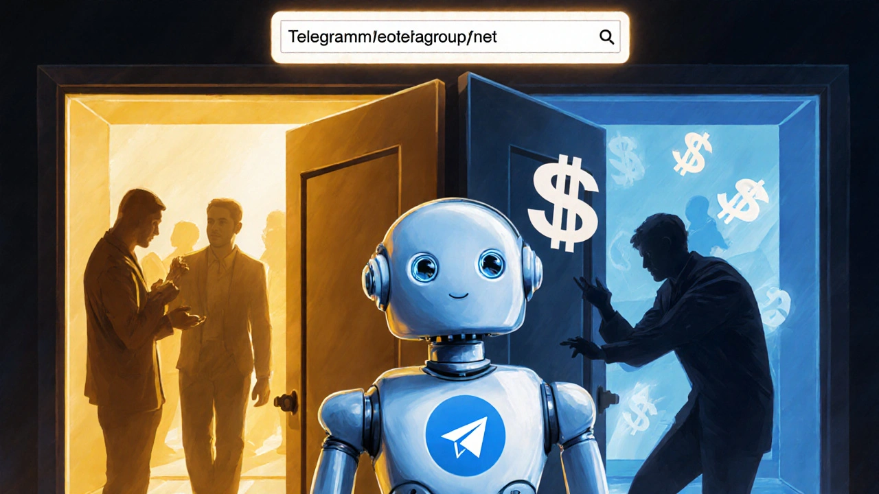 Закрытая группа Telegram, охраняемая ботом, против спамеров снаружи.