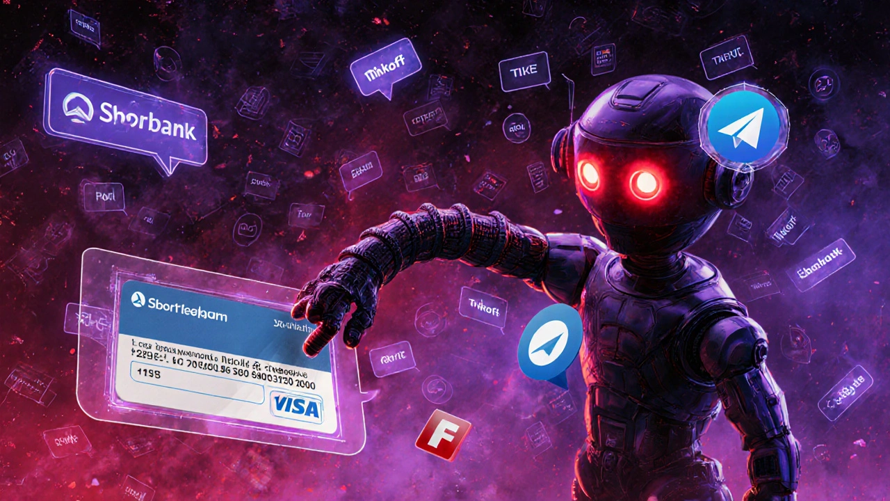 Зловещий бот в стиле киберпанк пытается украсть данные карты и SMS-коды.