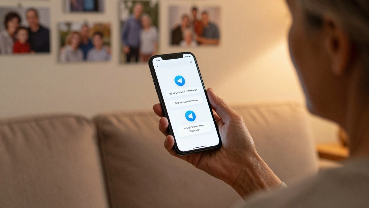 Бабушка использует Telegram с кнопками для расписания встреч и визитов к врачу.