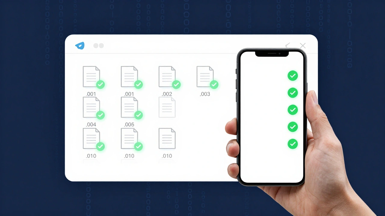 Чат в Telegram с десятью файлами архива, отправленными в одном сообщении.