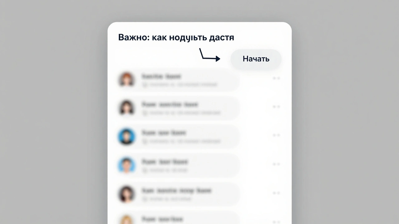 Чистое закреплённое сообщение с кнопкой 'Начать' над размытыми, неорганизованными постами в Telegram.