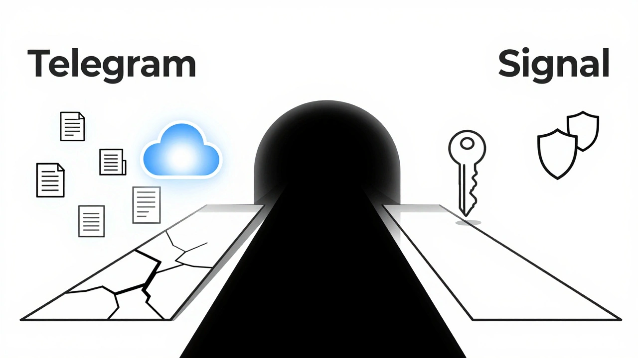 Два пути: один — с облаками и ботами, другой — с ключом и щитом, символизирующие выбор между удобством и приватностью.