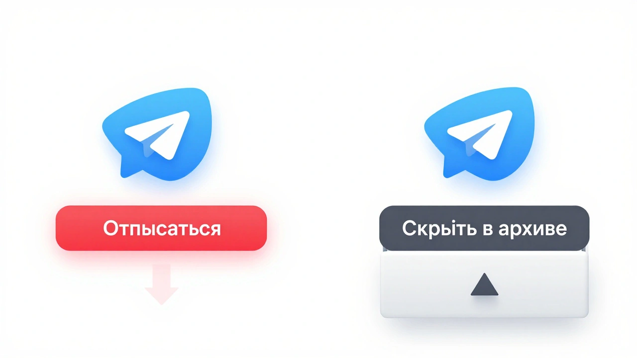 Два сценария: отписка от канала и скрытие его в архиве, изображены как противоположные действия.