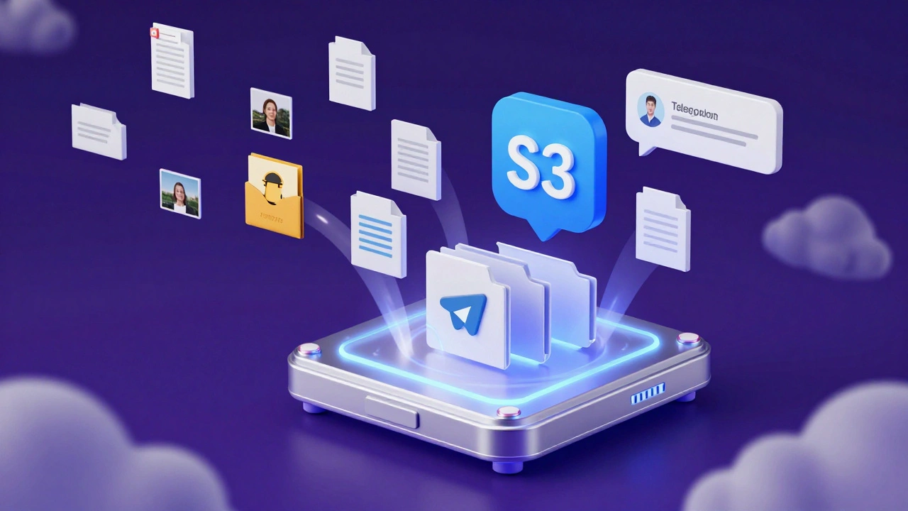 Файлы загружаются в облачное хранилище через Telegram-бота.