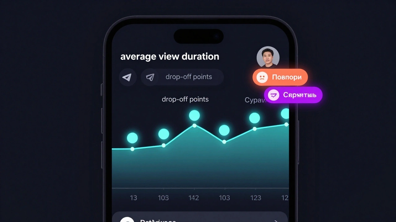 Интерфейс аналитики Telegram Stories с визуальными метриками просмотров и реакций.