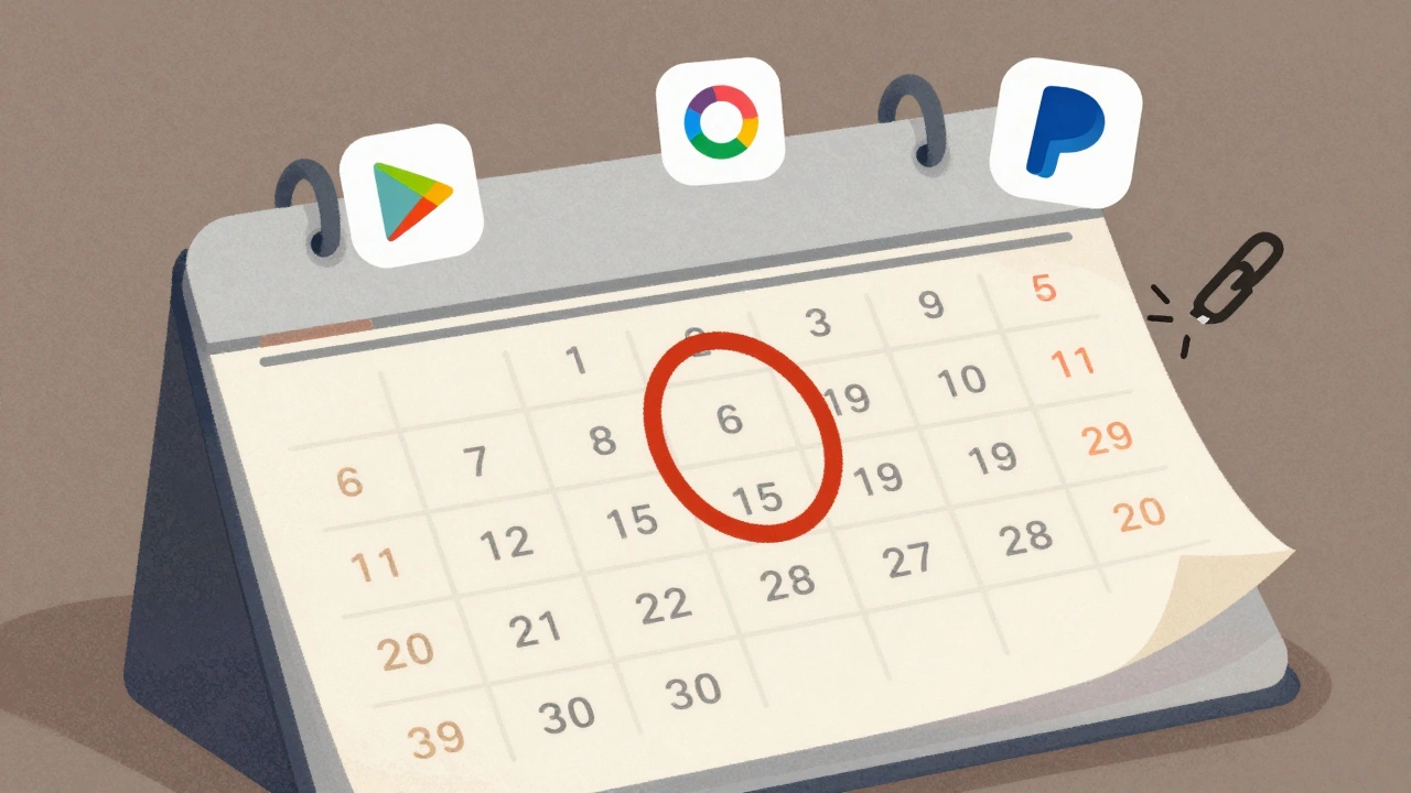 Календарь с отключенным автопродлением и иконками платформ оплаты.
