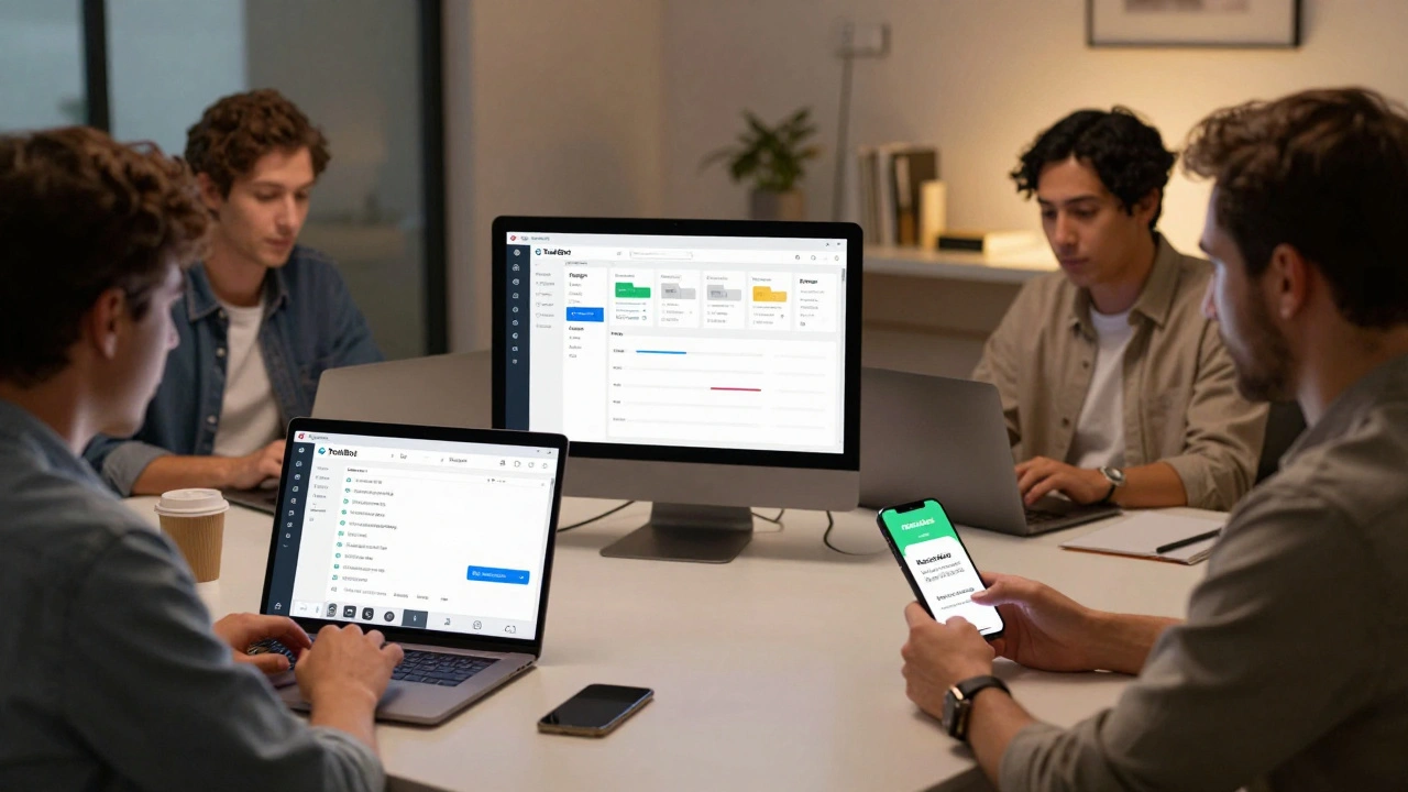 Команда удаленной работы, взаимодействующая через Telegram с ботами и облачными папками для задач и файлов.