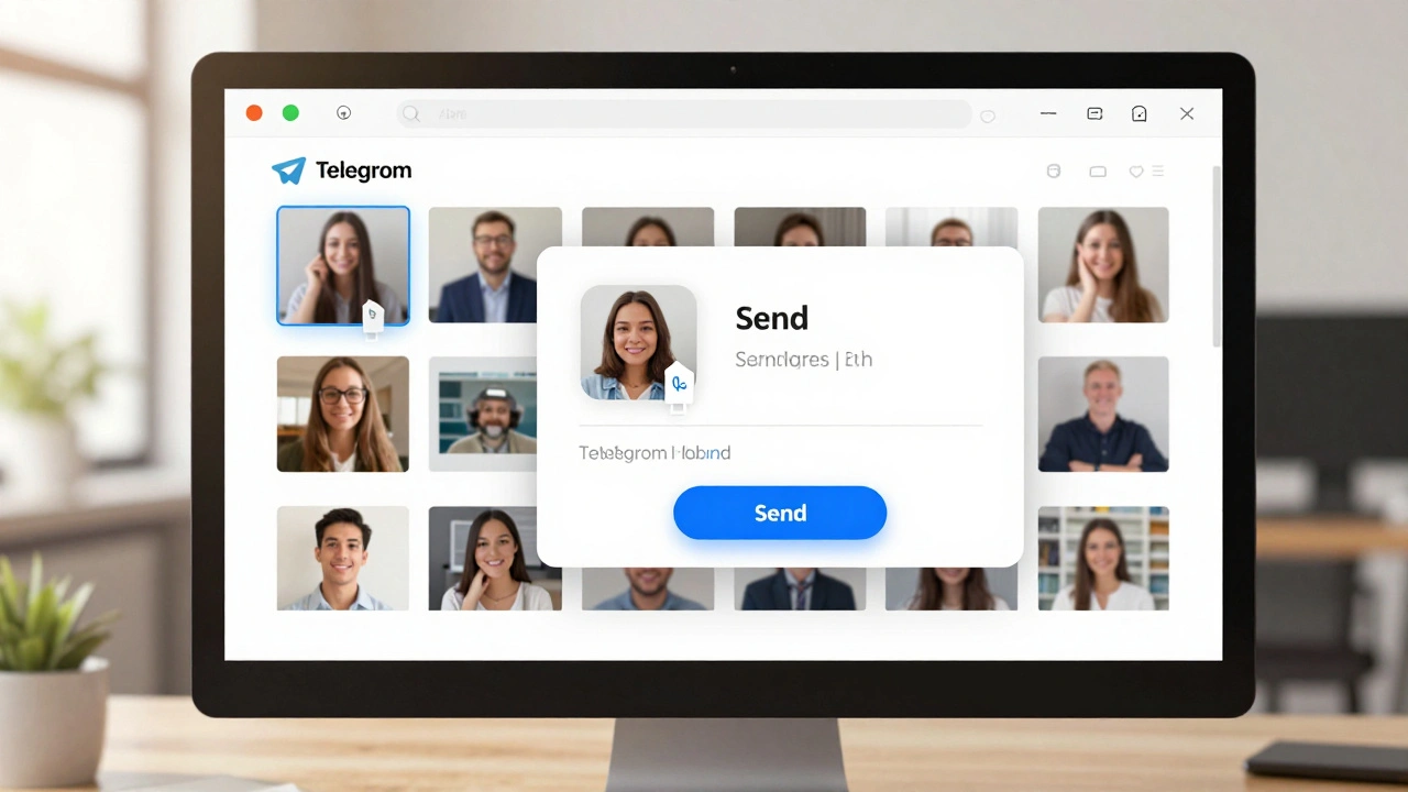 Компьютерный экран с Telegram Desktop, где выделены несколько файлов для отправки в альбоме.