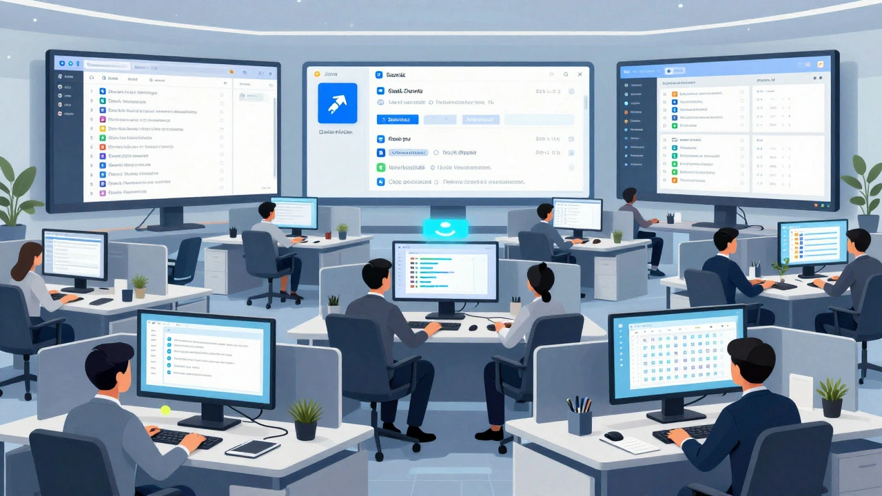 Крупная команда использует Slack с организованными каналами и интеграциями.