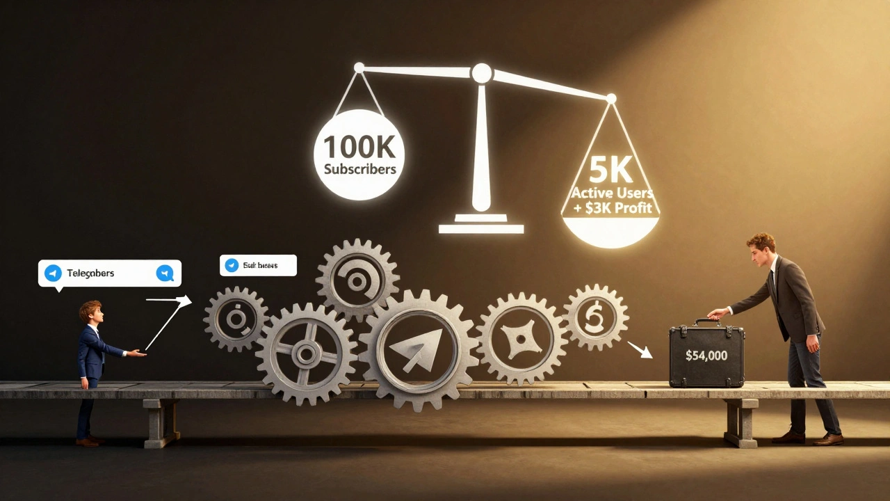 Мост из шестеренок соединяет активную аудиторию и покупателя, который платит за прибыль, а не за подписчиков.