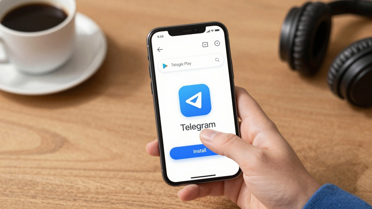 На экране Android-телефона установлен Telegram через Google Play Маркет.