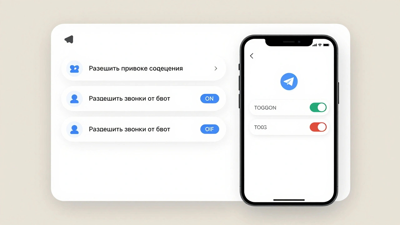 Настройки Telegram на телефоне и компьютере: включены прямые соединения, отключены звонки от ботов.