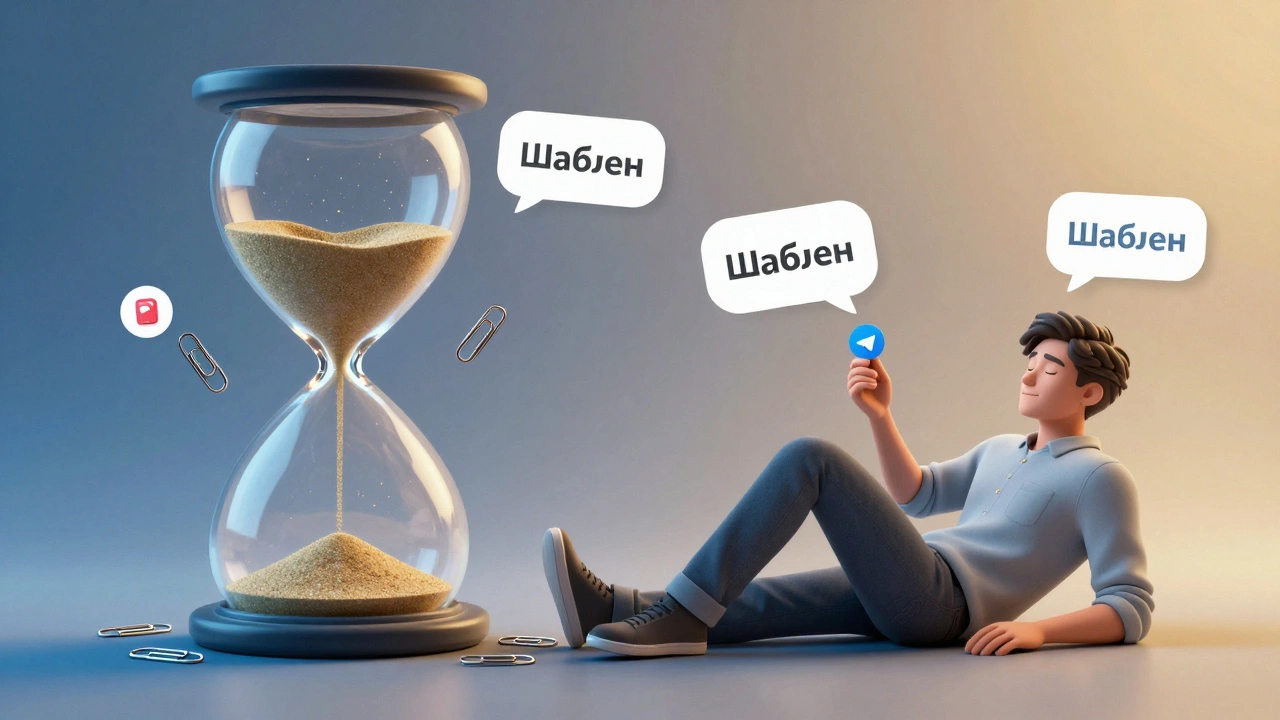 Песок в часах превращается в сообщения — шаблоны экономят время и снижают стресс.